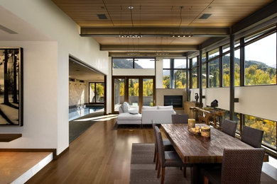 Living room - rustic living room idea in Denver with a standard fireplace