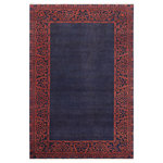 Bareens Designer Rugs - Bohemian Ziegler Tia Blue Rust Hand-Knotted Wool Rug - 8'1'' x 10'3'' - Enhance the ambiance of your home with this magnificent Persian-influenced Turkish hand-knotted rug made by skilled artisans capable of creating the most exceptional vegetable dyes and hand-spun wool. This exquisite handmade rug is a one-of-a-kind  Kafkaz, otherwise identified as Chobi, Chobi Peshawar, Oushak, or Ziegler rug. These handmade rugs are crafted in Pakistan utilizing superior-quality wool imported from Australia, New Zealand, and Korea in two types of weaves: the Persian weave and the Mori weave. This rug is meticulously crafted by hand using the finest natural vegetable dyes extracted from local plants. The artisans use a blend of hand-spun local and fine merino wool, resulting in a rug with a compelling texture, higher lanolin content, and longer staple. The artisans occasionally incorporate natural or artificial silk into the pile to enhance specific motifs. The finished product is an awe-inspiring execution of flawless design and an understated palette that exudes elegance.