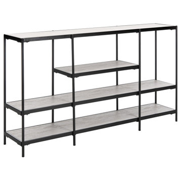Contemporary Console Table, Metal Frame & Multiple Spacious Shelves, Black/Beige