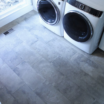 After, During, & Before Laundry Room - Tile and Installation by Exact Tile Inc