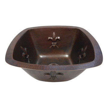 15" Square Bar/Prep Copper Sink Fleur de Lis Design Drain Included