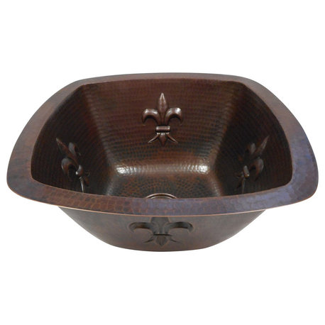 15" Square Bar/Prep Copper Sink Fleur de Lis Design Drain Included
