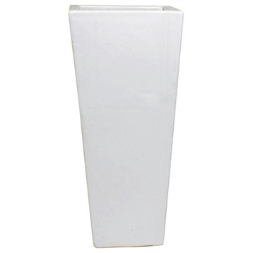 36" Tall White Square Ceramic Pot