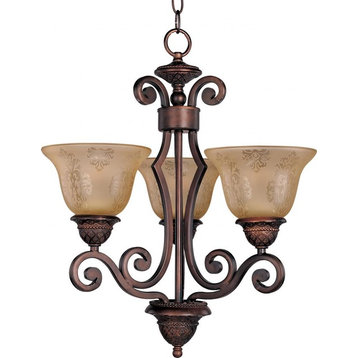 Three Light Oil Rubbed Bronze Screen Amber Glass Up Mini Chandelier
