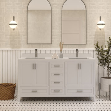 Rooh Bathroom Vanity, White, 60", Vanity Cabinet Only