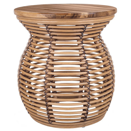 Quito Rattan Side/ End Table w/ Wood Top, Honey