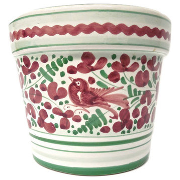 Deruta Labor Ceramiche Arabesco Small Flower Pot, Green and Red