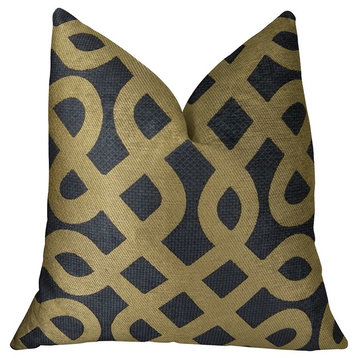 Golden Maze Black and Gold Handmade Luxury Pillow, 16"x16"