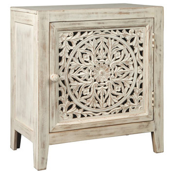 Ashley Fossil Ridge 1 Door Accent Cabinet in Antique White and Brown