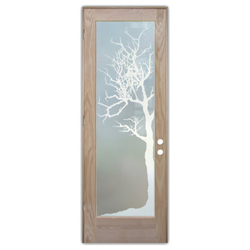 Front Door - Winter Tree - Oak - 36" x 96" - Knob on Right - Pull Open