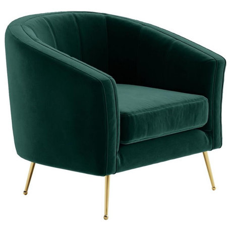 Omax Decor Sven Barrel Steel/Velvet Accent Chair with Gold Legs in Green