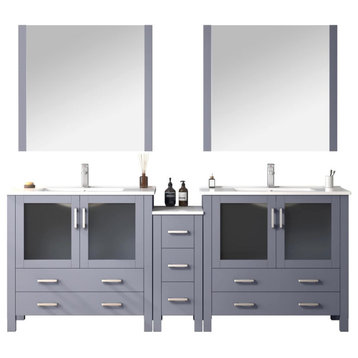 Lexora Volez 84" Vanity Cabinet, Dark Gray, Top, Mirror, 4 Doors 7 Drawers