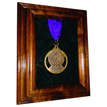 Solid Walnut Single Medal Awards Display Case, Blue