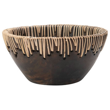 Decorative Terra-cotta Bowl With Rattan Stitching