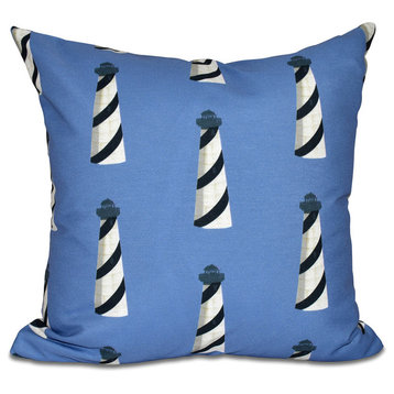Beacon, Geometric Print Outdoor Pillow, Blue, 18"x18"