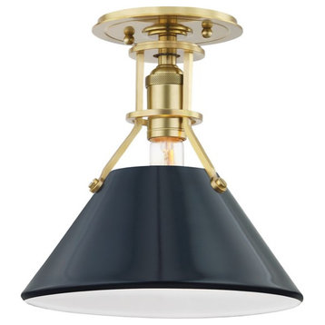 Hudson Valley Painted No.2 1-Light Semi Flush Mount MDS353-AGB/DBL, Aged Brass