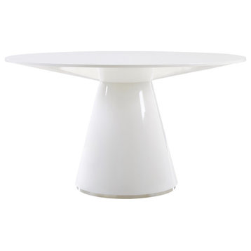 54" Contemporary High Gloss White Round Dining Table for 6 People