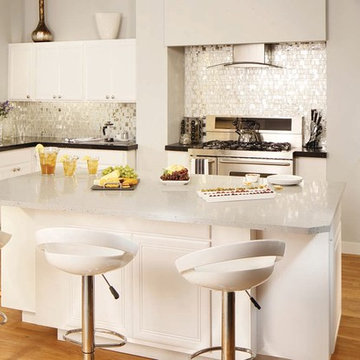Contemporary kitchen with glass mosaics