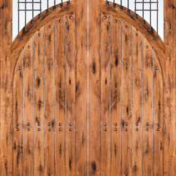 Victorian Solid Knotty Alder Double Entry Doors, Forged Iron - Front Doors