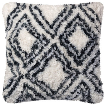 Loloi Zimma Throw Pillow Cover, Charcoal and White, 22"x22"