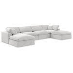Meridian Furniture - Comfy Upholstered U-Shaped Modular Sectional, Cream, 6-Piece: 2 Armless Chair, 2 Corner Chair, 2 Ottoman, Velvet - Give your space a whole new look with this cream Comfy velvet sectional. This handsome sectional fits nicely with other items in the Comfy collection and is a versatile seating option designed for adaptability, comfort and style. Wrapped in rich cream durable velvet upholstery, this sectional offers a plush embrace of overstuffed down feather cushions, carefully crafted to deliver the highest level of comfort. The perfect seat for creating an oasis for relaxation, this sectional has thick foam surrounding its frame for added support and coziness.