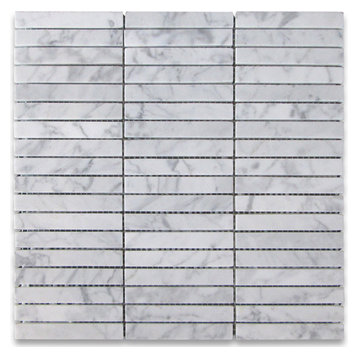 Carrara Marble Rectangular Stacked Finger Mosaic Tile Honed 5/8x4, 1 sheet