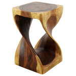 Kammika Import Export Co., Ltd (Thailand) - Haussmann® Original Wood Twist Stool 10 X 10 X 16 In High Walnut Oil - Need a unique functional one of a kind accent table that doubles as a stool?