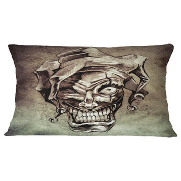 Fantasy Clown Joker Tattoo Sketch Abstract Throw Pillow, 12"x20"