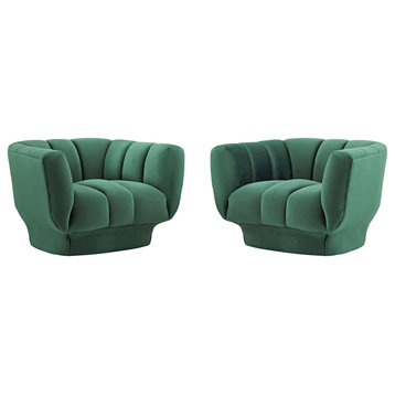 Tufted Armchair Accent Chair, Set of 2, Velvet, Green, Modern, Lounge