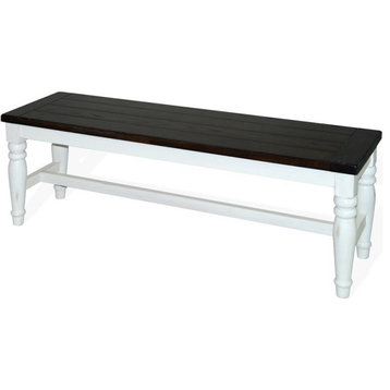 Sunny Designs Carriage House 18" Wood Dining Bench in White/Dark Brown