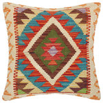 Bareens Designer Rugs - Bohemian Turkish Ela Hand Woven Kilim Throw Pillow - Embellish your home with this timeless casual chic handmade Southwestern Kilim throw pillow covers made with and cotton. Constructed on a loom by Nomad Turkman people with hand spun and Natural Vegetable dyes these beautiful Kilim pillow covers are known for their beautiful repetitive geometrical, naturalistic floral and traditional patterns yet still giving it a moden look. Masterfully artisan-crafted on traditional Kilim looms with a contemporary fashion palette producing bold intricate sharp patterns making them a standout piece in any decor.