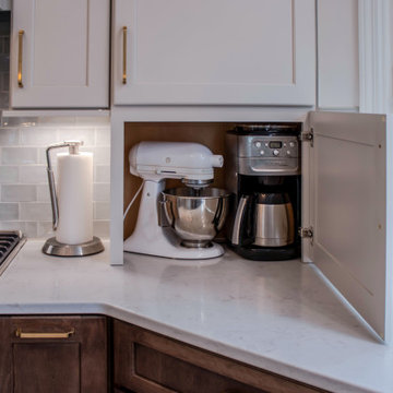 Two Tone Kitchen with Wood Stained and Light Beige Cabinets