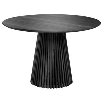 Round Black Teak Wood Pedestal Dining Table L | La Forma Jeanette