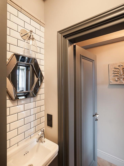 75 Popular Cloakroom with Porcelain Tiles Design Ideas Stylish