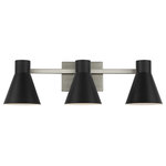 Seagull - Seagull Lighting 4441303962 Three Light Wall Bath Sea Gull Black - The Sea Gull Collection Towner three light vanity fixture in black provides abundant light for your bath vanity, while adding a layer of today's style to your interior design. The Towner lighting collection by Sea Gull Collection brings mid-century, retro style to the traditional circular silhouette, creating a bold statement that would accent any space in your home. The conical light shades deliver a fun design statement along with the textured cloth cords, which are adjustable for leveling. These fixtures are ideal for dining room lighting, living room lighting and kitchen lighting. The assortment includes three-, five- and seven-light chandeliers, three- and five-light cluster pendants, eight-light island pendants, one-light mini pendants, and one-light wall sconces. The Towner Collection is available in two finishes, Satin Bronze and Brushed Nickel to complete the look. All fixtures are available as ENERGY STAR-qualified and California Title 24 compliant.
