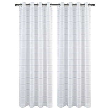 54"x96" Chamon, Set of 2, Sheer Curtain Panels With Grommets, Blue