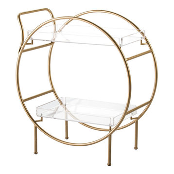 Round Gold Bar Cart With Transparent Shelves