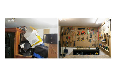 Example of a large arts and crafts look-out basement design in Toronto