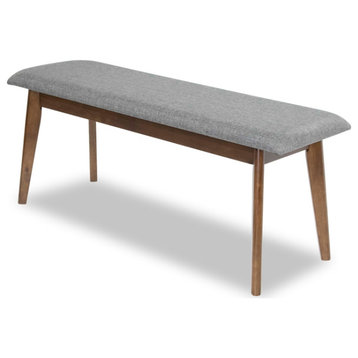 Aria Mid-Century Modern Design Large Fabric Upholstered Dining Bench in Gray