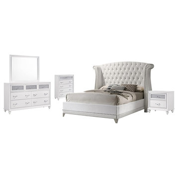 Coaster Barzini 5-piece Upholstered Queen Wood Bedroom Set White