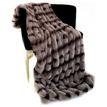 Plutus Brown Fluffy Bunni Faux Fur Throw Blanket, 96"L x 110"W Queen
