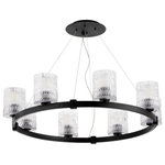 Quorum - Quorum 6184-8-69 Stadium - 8 Light Chandelier - This transitional, single-tier chandelier boasts aStadium 8 Light Chan Noir Chiseled GlassUL: Suitable for damp locations Energy Star Qualified: n/a ADA Certified: n/a  *Number of Lights: 8-*Wattage:60w Medium Base bulb(s) *Bulb Included:No *Bulb Type:Medium Base *Finish Type:Noir