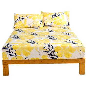 Yellow Floral Watercolor Microfiber Fitted Sheet