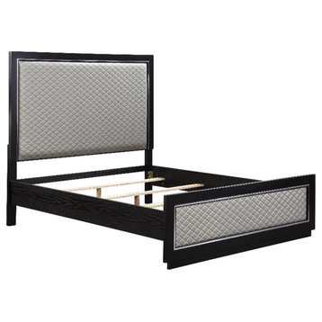 ACME Nicola Wooden and Faux Leather Eastern King Bed in Silver and Black