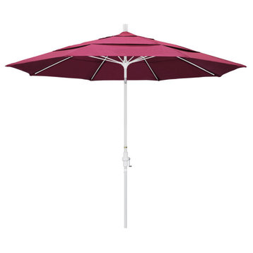 11' Matted White Collar Tilt Lift Fiberglass Rib Aluminum Umbrella, Sunbrella, Hot Pink