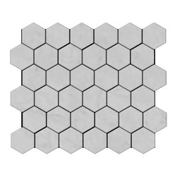 Statuary Crystal Marble Italian White Statuario 2" Hexagon Mosaic Tile Polished - Home Accessories & Decor
