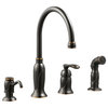 Madison Brass Kitchen Faucet w/ Side Sprayer & Soap Dispenser in Bronze
