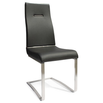 Dining Chair PU Leather, Set of 2, Black, Silver