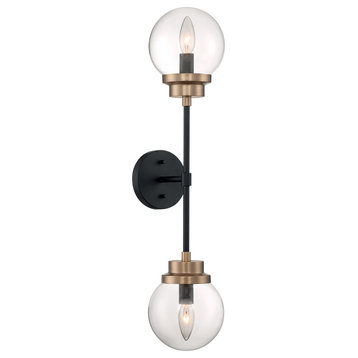 Axis Two Light Wall Sconce, Matte Black / Brass Accents