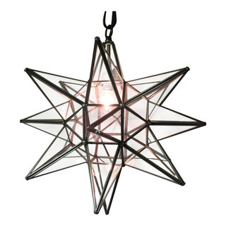 Stella 12 Moravian Star Metal/Clear Glass LED Pendant, Nickel/Clear 